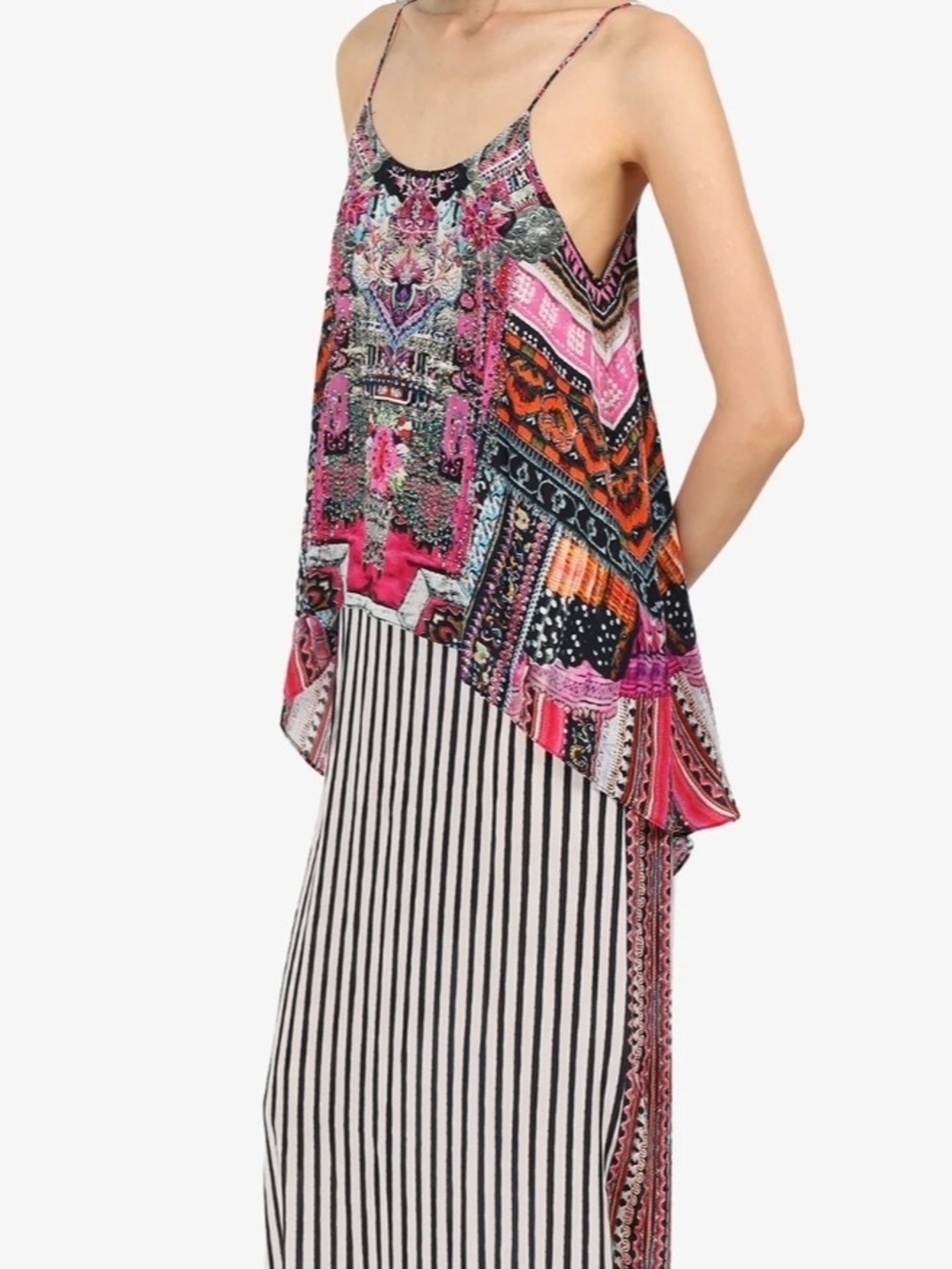 $549 MSRP Camilla 100% silk Low-Back Layered Maxi Dress